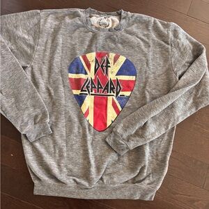 Def Leppard Grey Crewneck Sweatshirt with Union Jack Guitar Pick Graphic